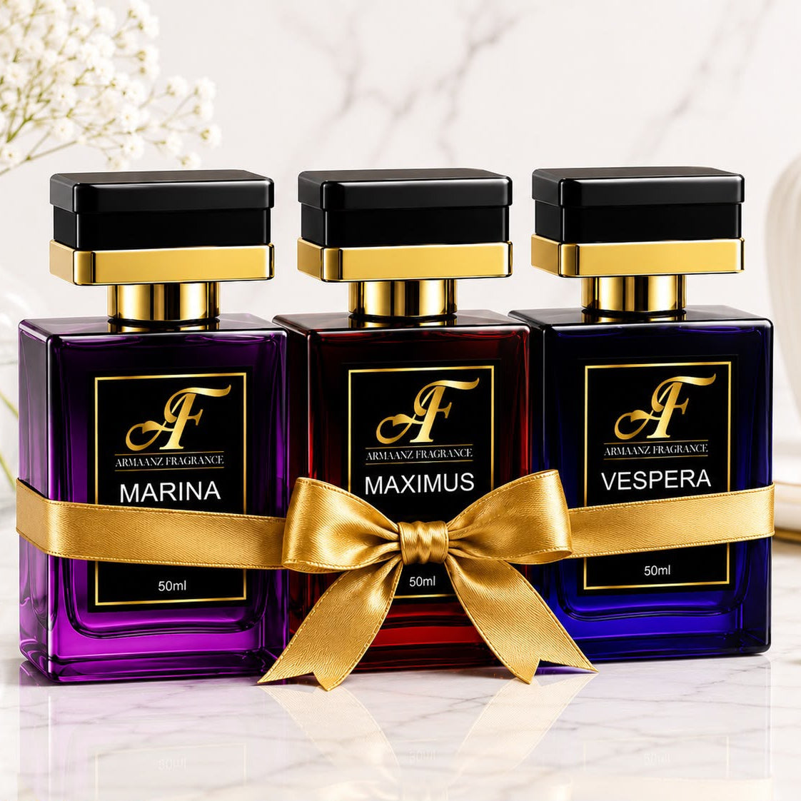 Marina, Maximus & Vespera Luxury Perfume Bundle | Gucci Flora, Creed Aventus & Baccarat Inspired Fragrances | Free Delivery + 2 Free Testers